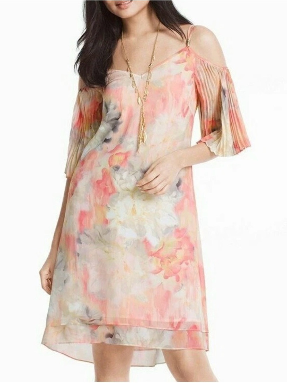 New White House Black Market Women's Cold-Shoulder Pleat Sleeve Dress Size 2